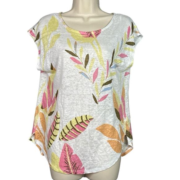 Cynthia Rowley 100% Linen Top Size Small S Floral Multicolor Cap Sleeve Beach - Picture 1 of 10